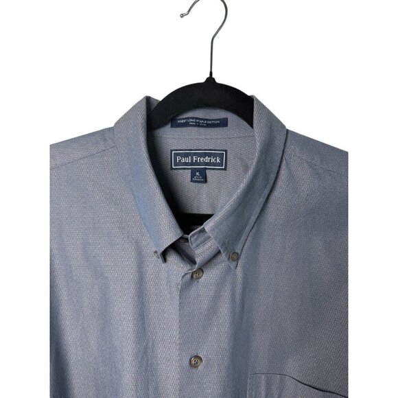 Paul Fredrick Herringbone Cotton Blue Finest Long Staple L/S Dress Shirt XL Slim - Picture 10 of 13